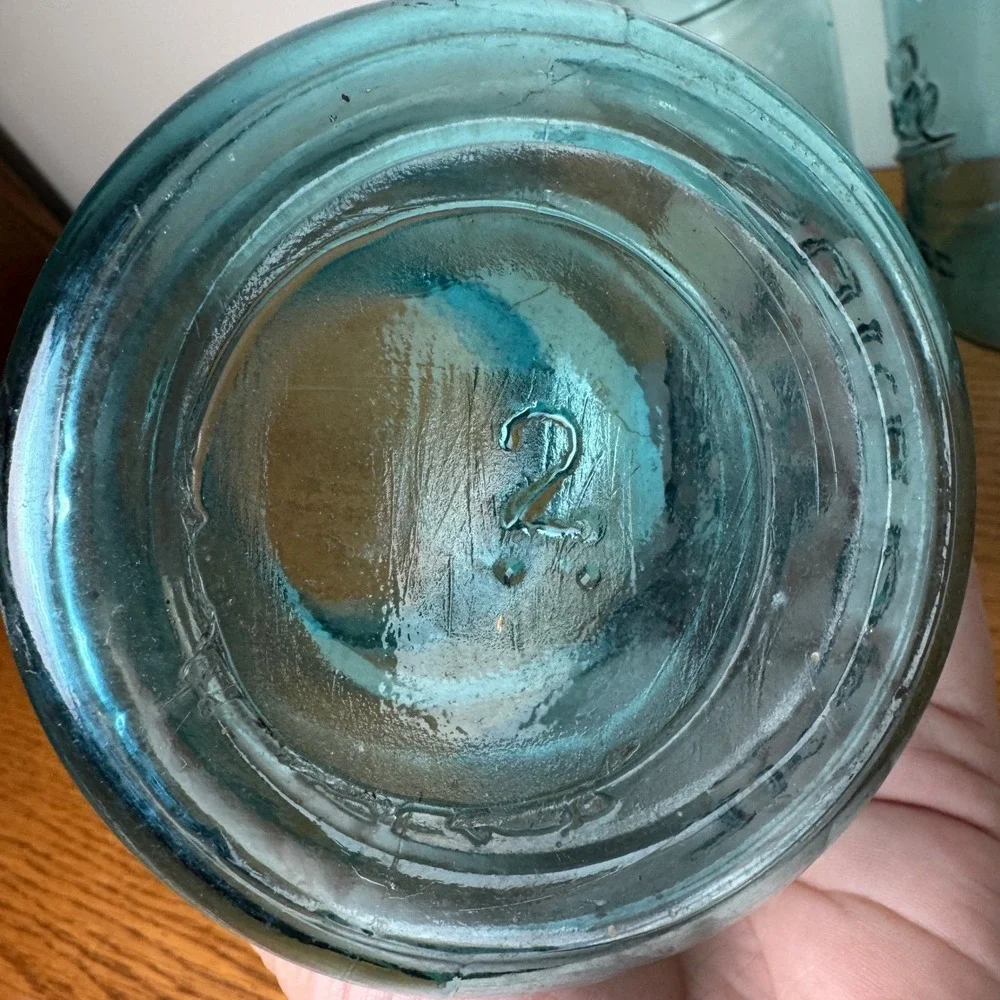 Set of 4 Antique Vintage 1900-1923 Aqua‎ Blue Ball Mason Jars Quart